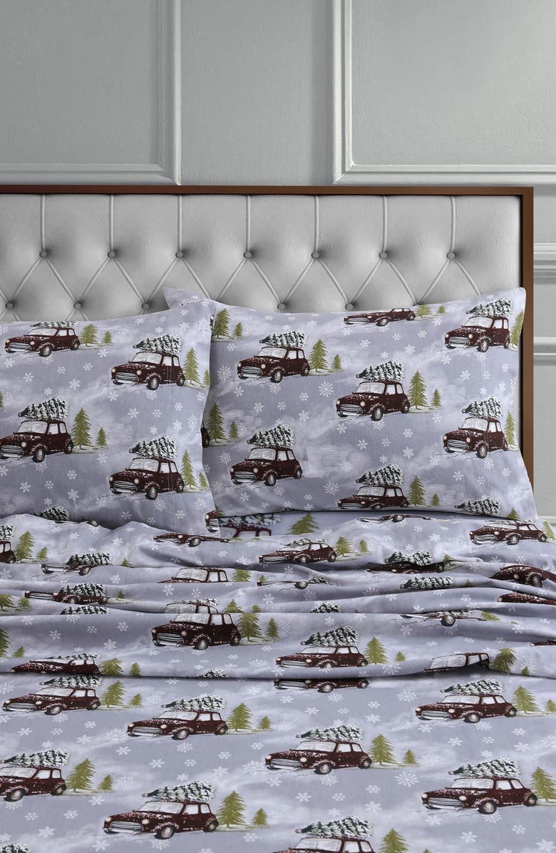 AZORES HOME Winter Outing Cotton Flannel Sheet Set, Alternate, color, Grey