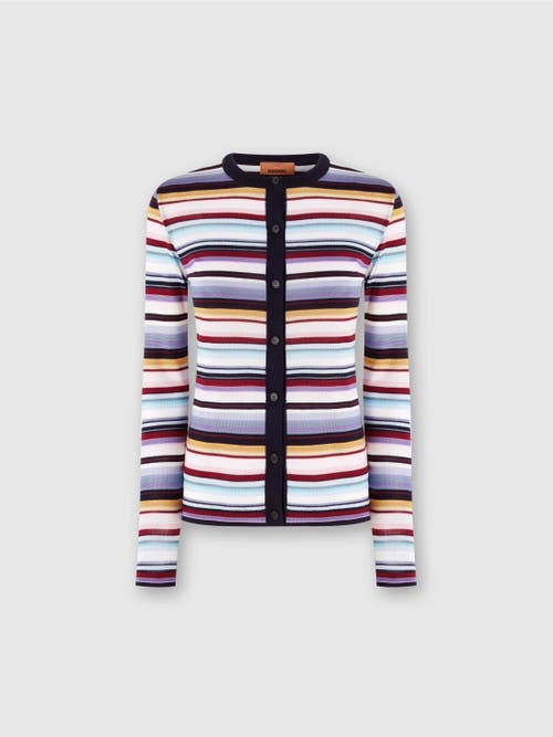 Missoni Striped Wool Blend Knit Cardigan In Multicoloured
