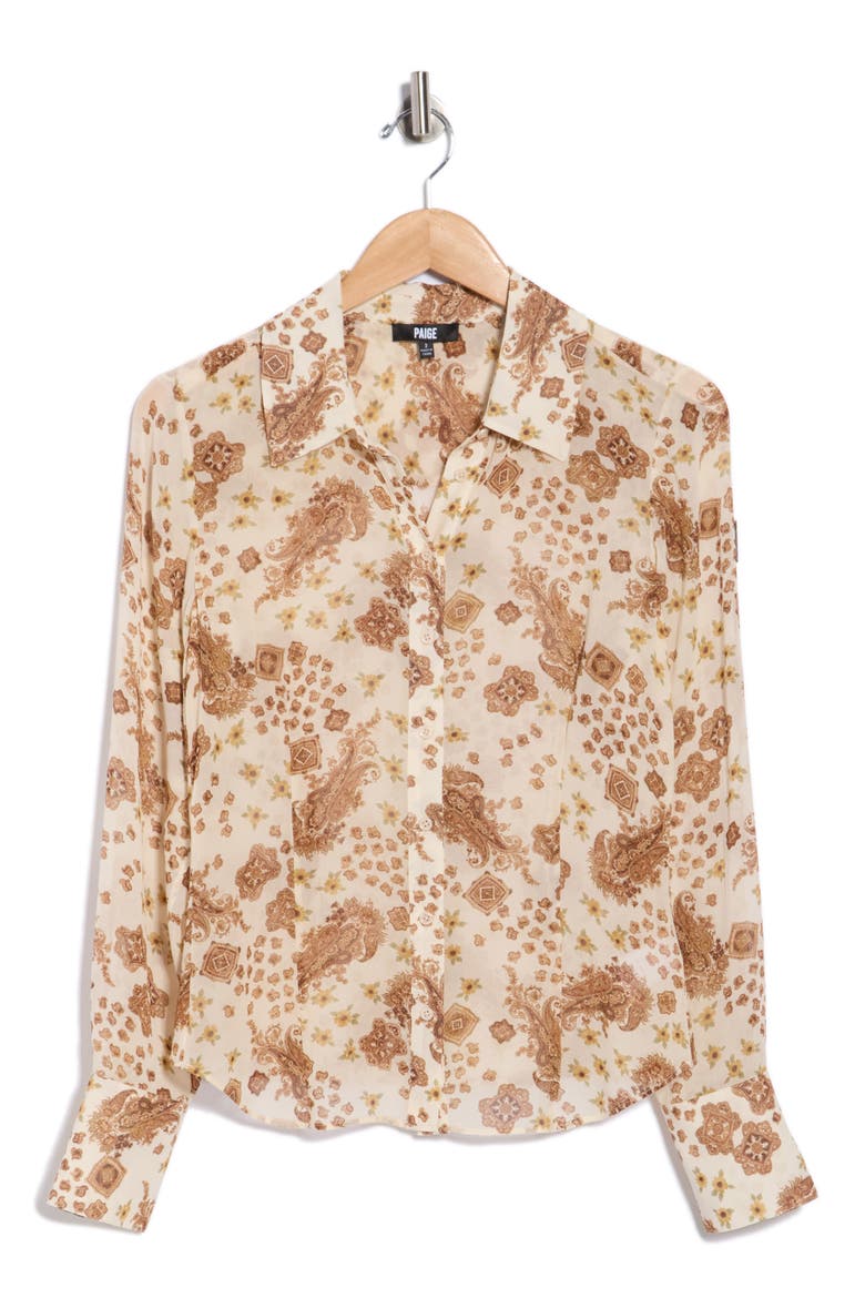 Desano Long Sleeve Silk Button-Up Shirt, Alternate, color, ECRU MULTI
