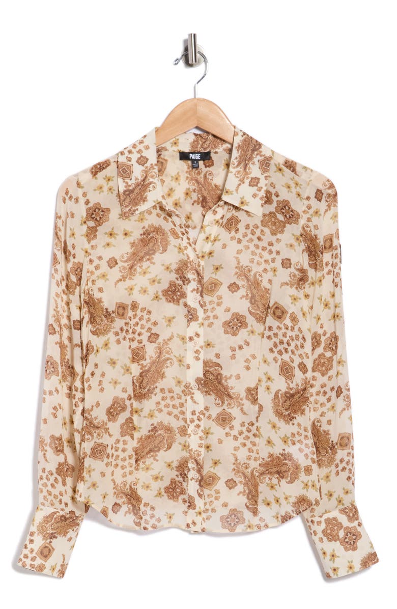 PAIGE Desano Long Sleeve Silk Button-Up Shirt, Main, color, Ecru Multi