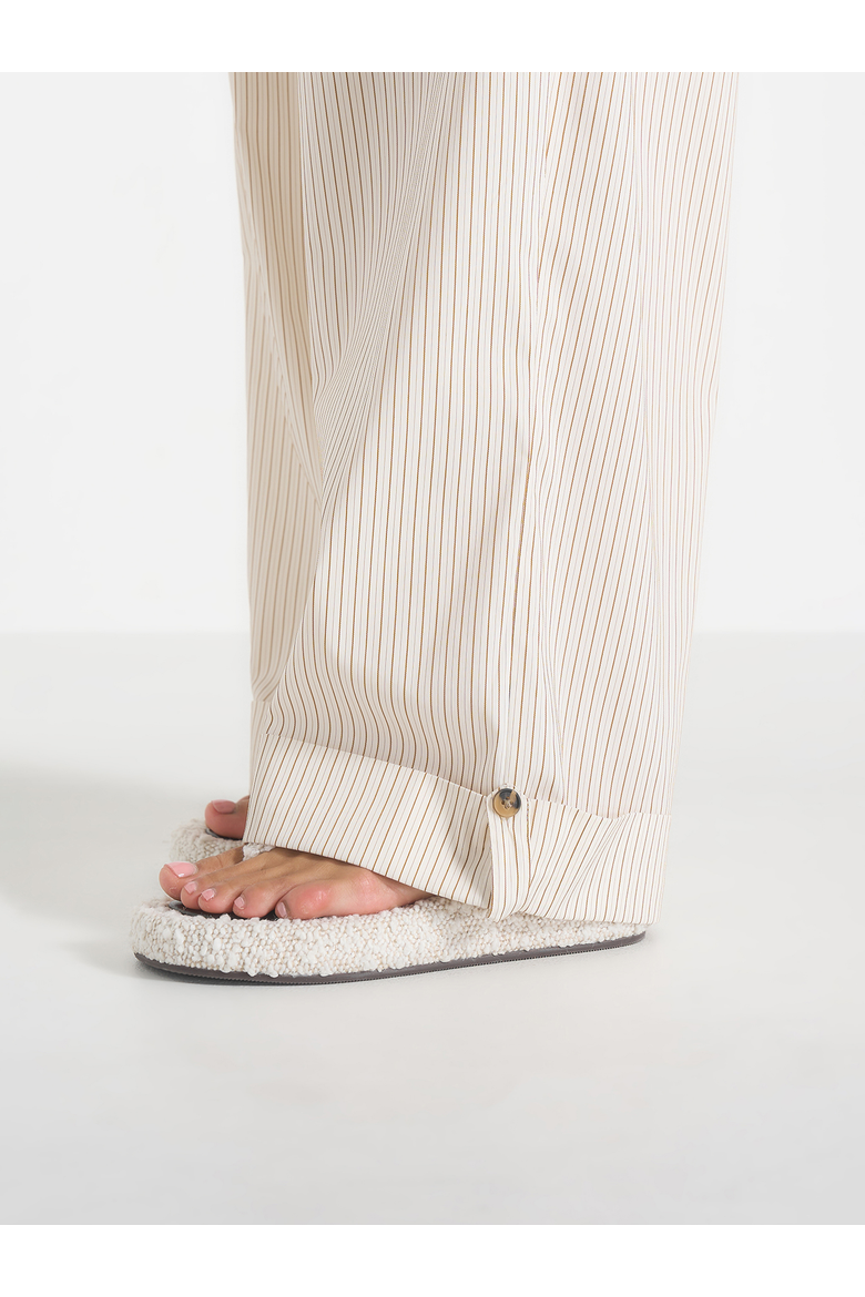 Ivanna Elasticated Wide Leg Striped Cotton Pants, Alternate, color, Cream