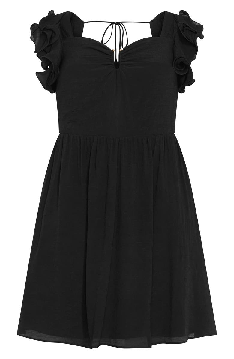 City Chic Alma Notched Ruffle Sleeve Minidress, Alternate, color, Black