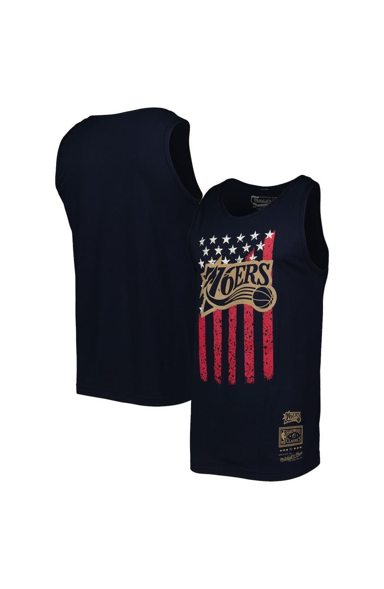 Mitchell & Ness Men's Mitchell & Ness Navy Philadelphia 76ers Hardwood Classics Americana Stars and Stripes Tank Top, Main, color, Navy