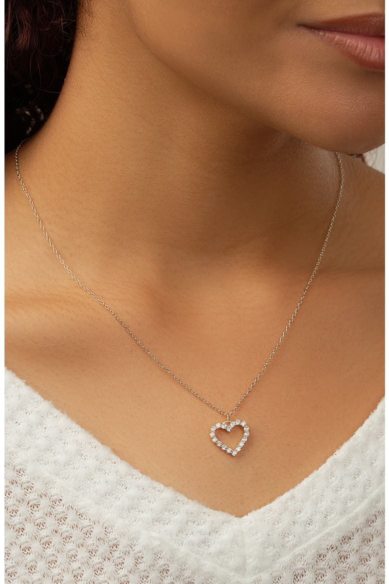 Sterling Silver Cubic Zirconia Outline Heart Pendant Necklace, Alternate, color, SILVER
