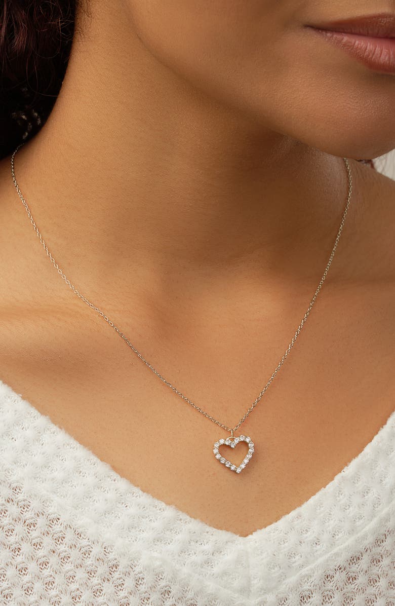 Sterling Forever Sterling Silver Cubic Zirconia Outline Heart Pendant Necklace, Alternate, color,