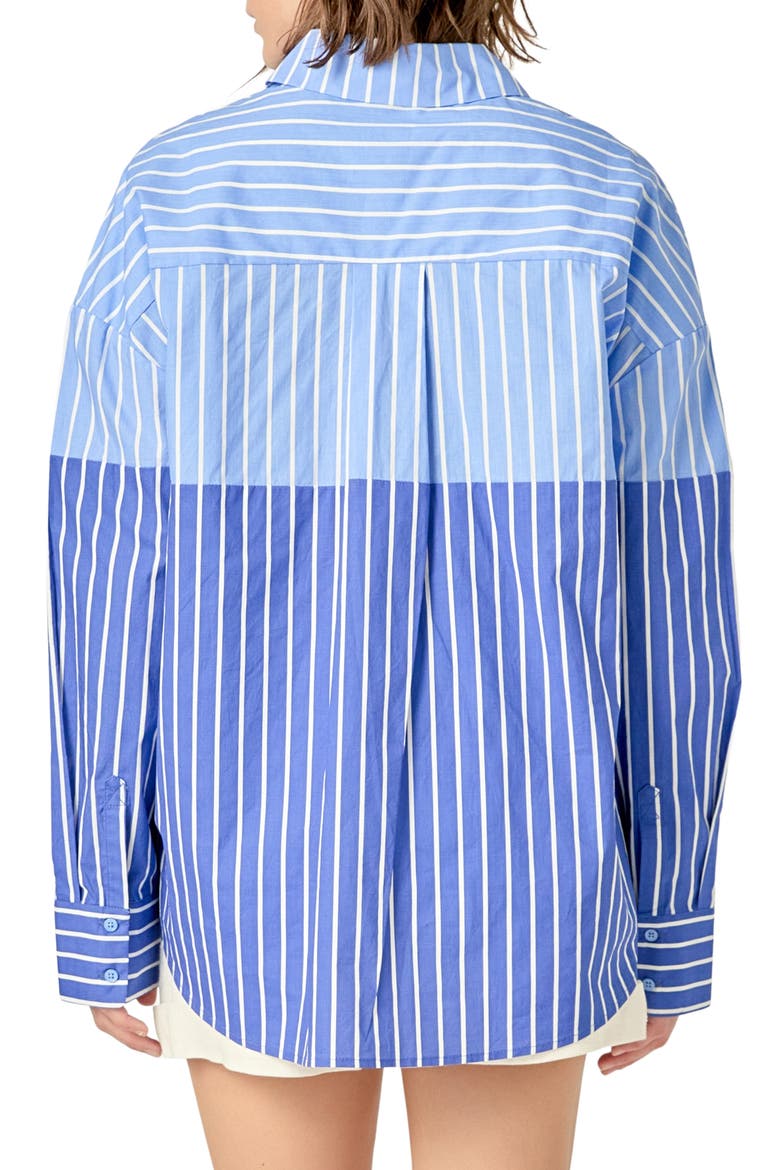 Colorblock Stripe Button-Up Shirt, Alternate, color, POWDER BLUE/ NAVY