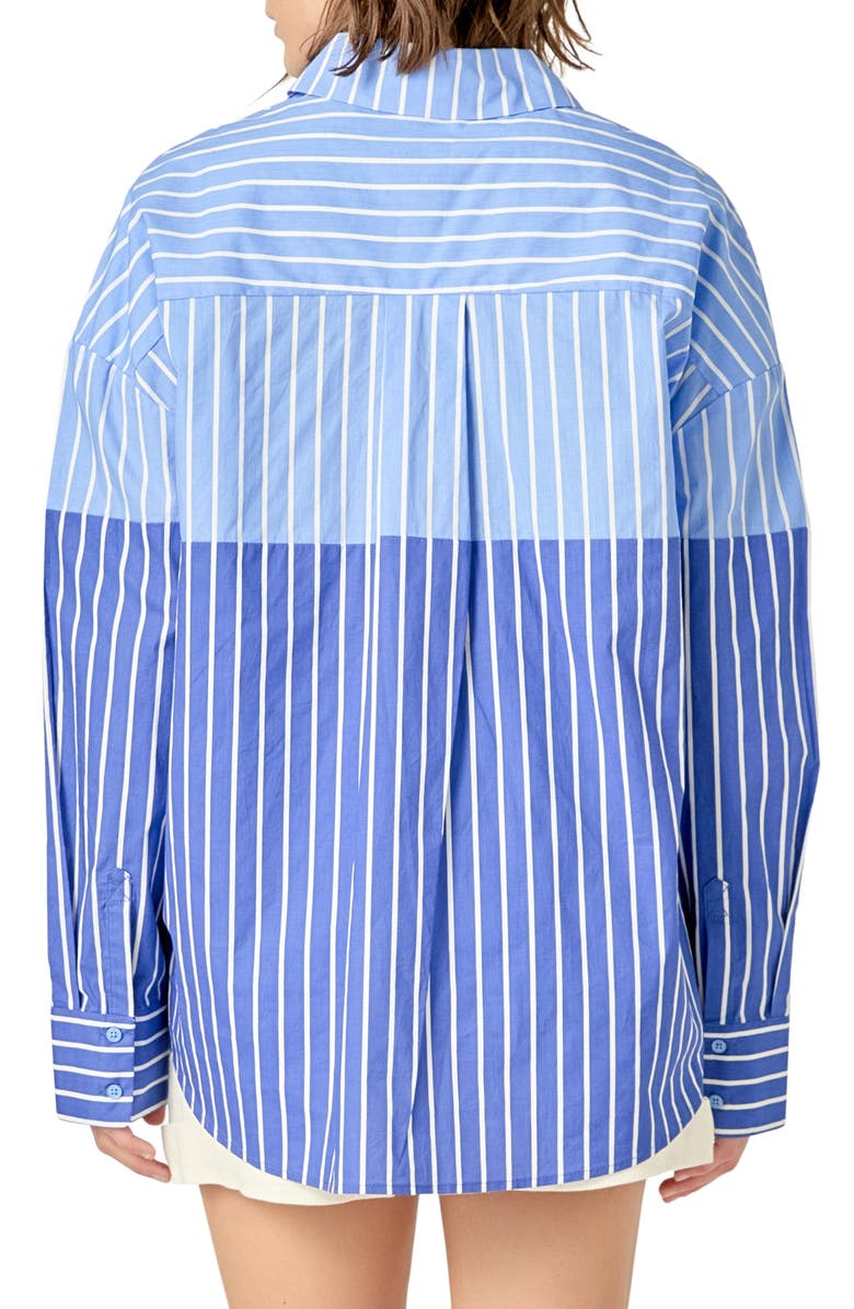 English Factory Colorblock Stripe Button-Up Shirt, Alternate, color, Powder Blue/ Navy