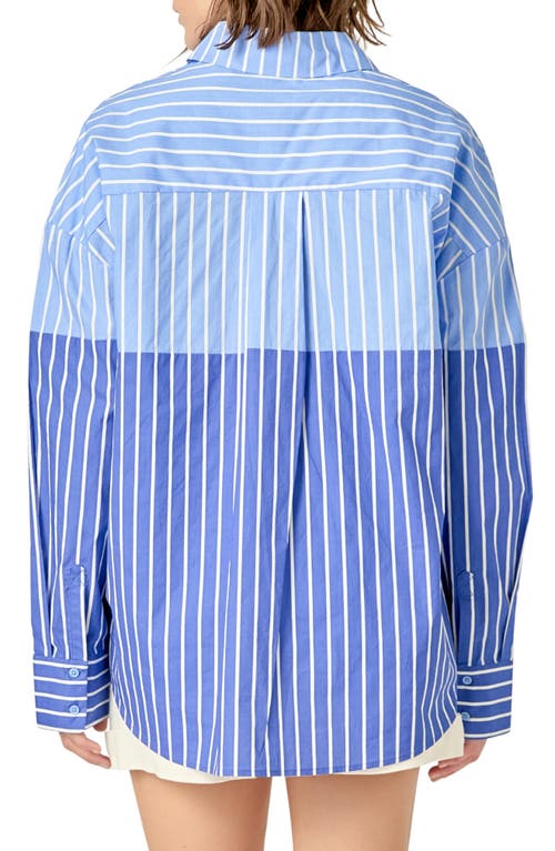 English Factory Colorblock Stripe Button-up Shirt In Powder Blue/navy