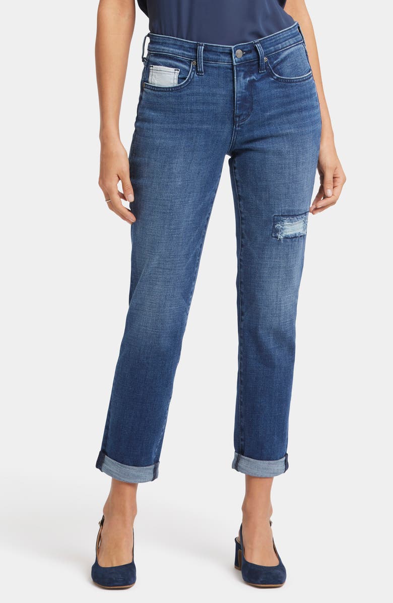 NYDJ Margot Stripe Patch Straight Leg Girlfriend Jeans, Main, color, 