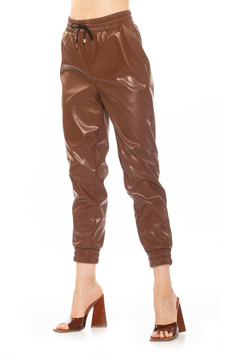 Axel Faux Leather Joggers, Alternate, color, CAMEL