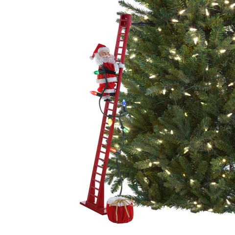 43 in. Animated Ladder Climbing Sculpted Santa