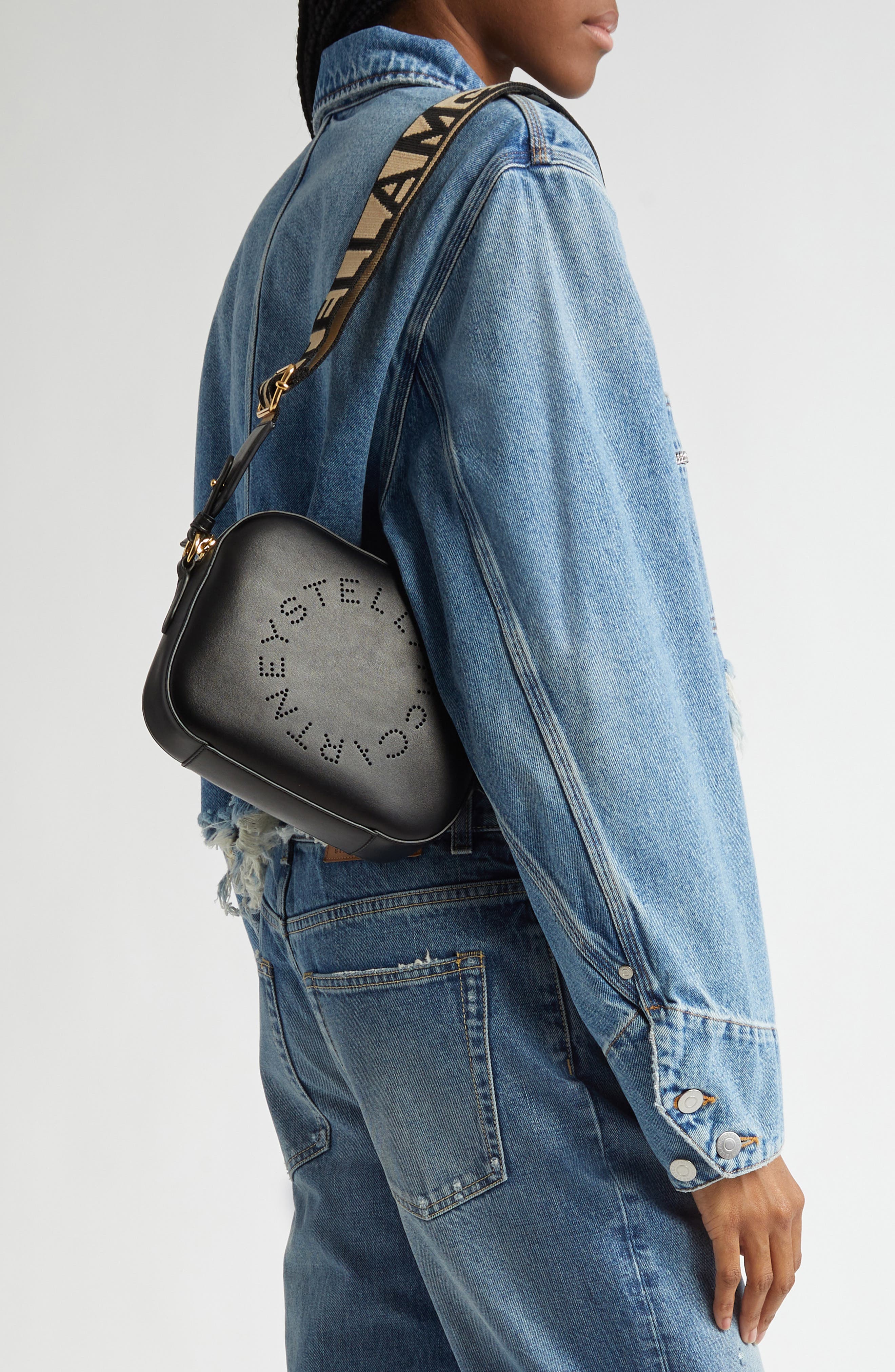 Stella McCartney Small Perforated Logo Faux Leather Camera Bag, Alternate, color, 