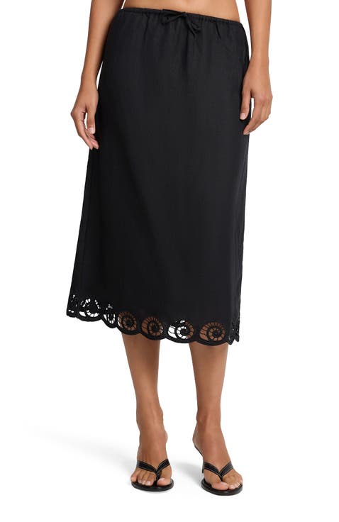 Air Linen Scallop Midi Skirt