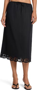 Onia Air Linen Scallop Midi Skirt