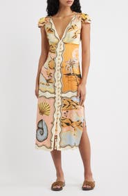 FARM Rio Rio Mixed Scarf Print Voile Dress