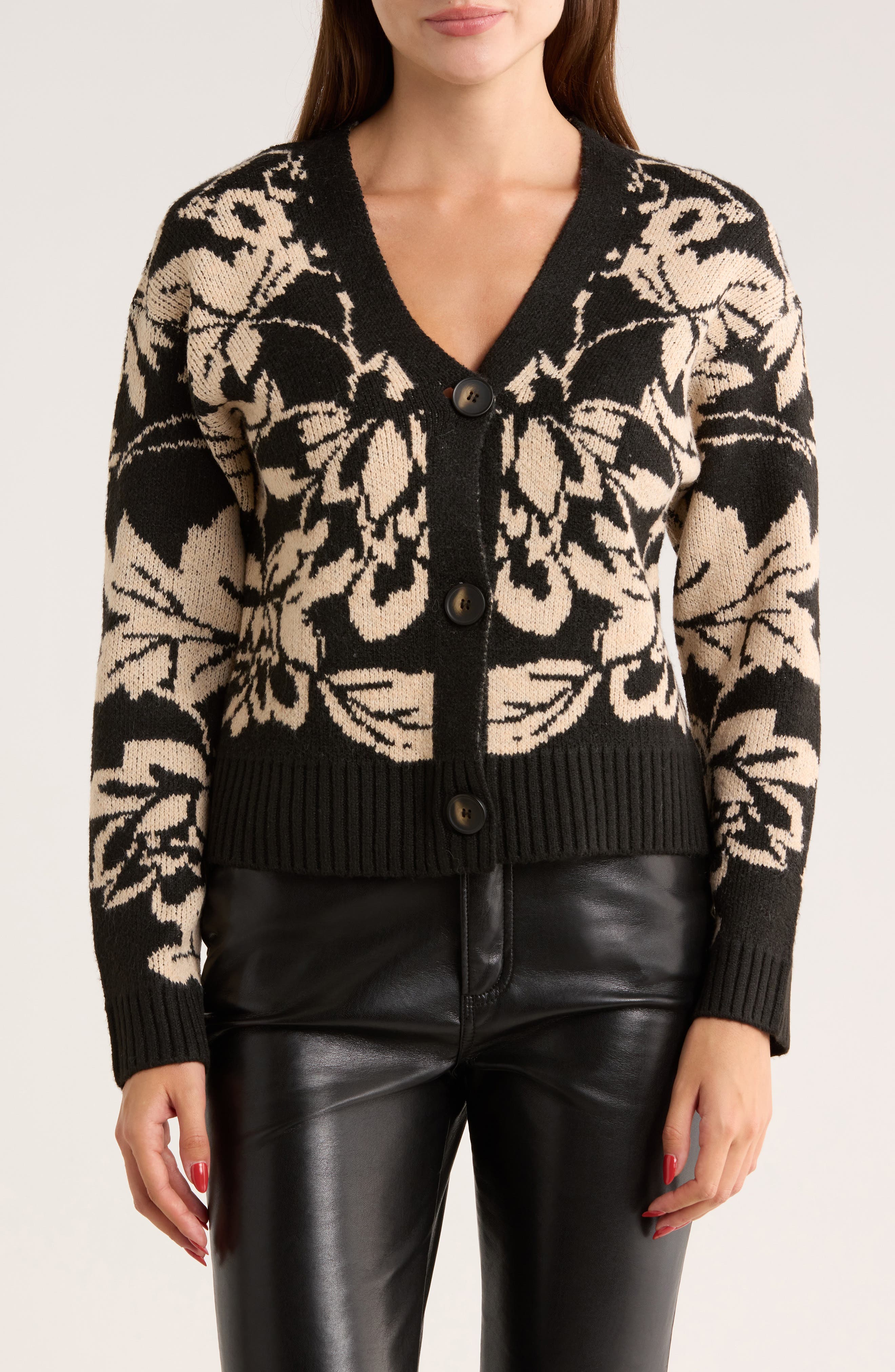 Gemma + Jane Floral Jacquard V-Neck Cardigan