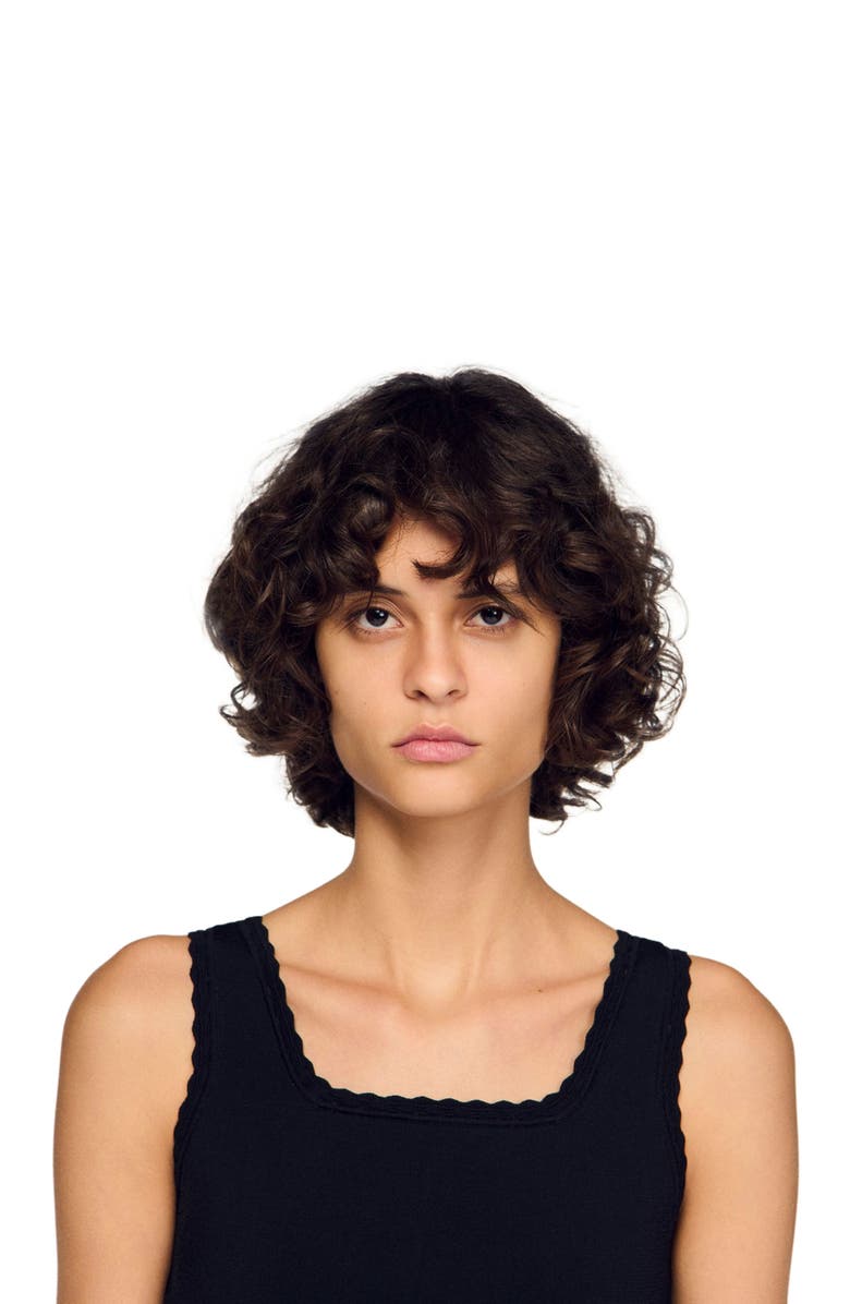 SANDRO Cropped decorative knit sweater, Alternate, color, Black