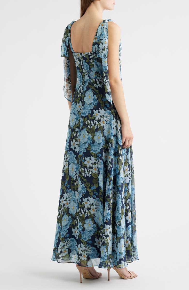 Sachin & Babi Pearl Floral Chiffon Gown, Alternate, color, Pacific Blue Petals