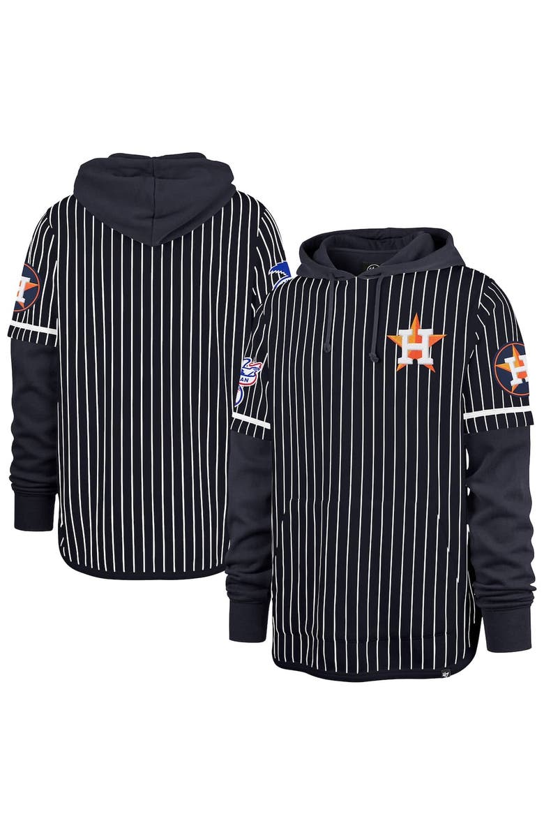 '47 Men's '47  Navy Houston Astros Pinstripe Double Header Pullover Hoodie, Alternate, color, Navy