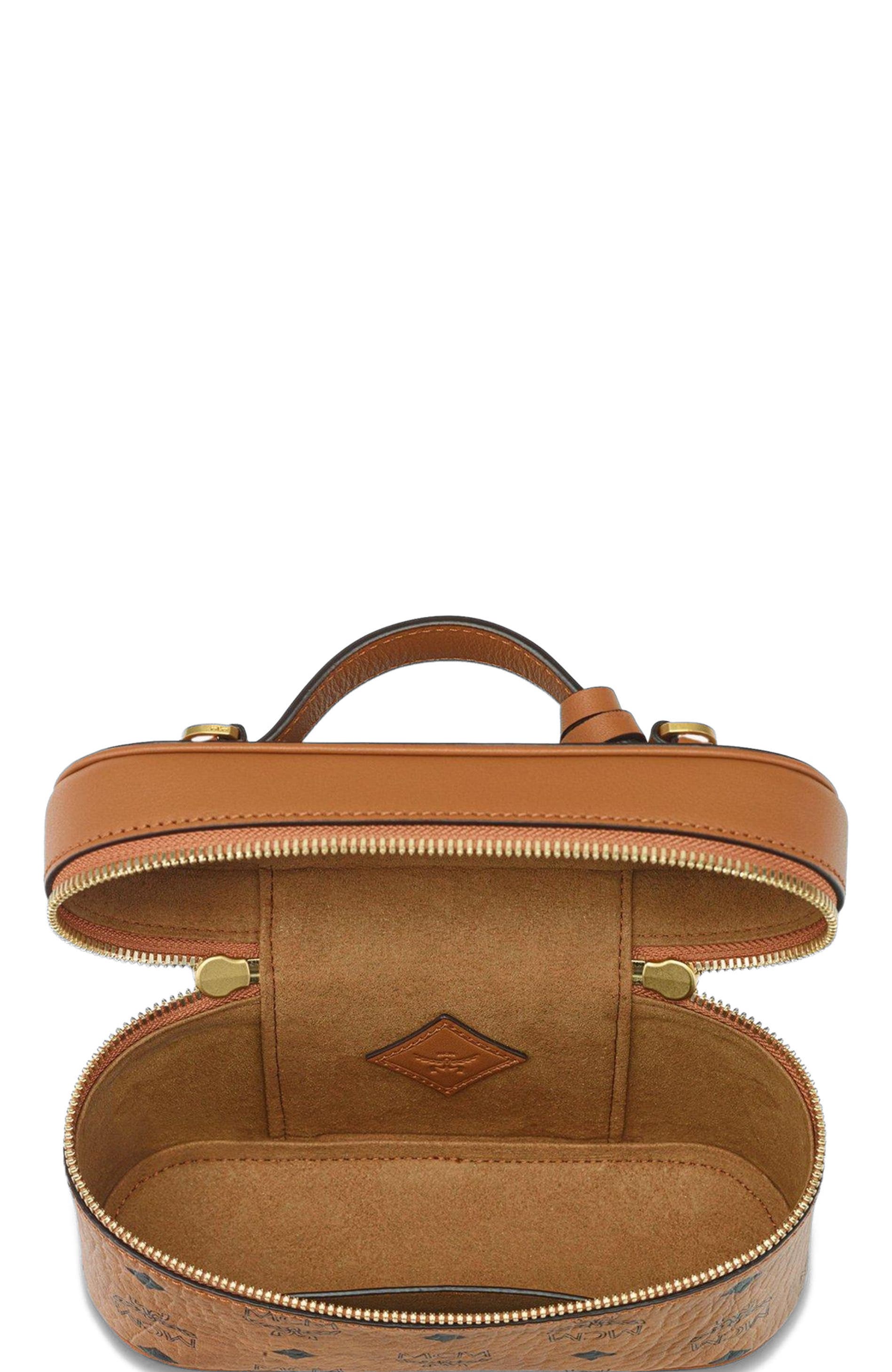 MCM Aren Vanity Case in Visetos Leather Mix, Alternate, color, Cognac