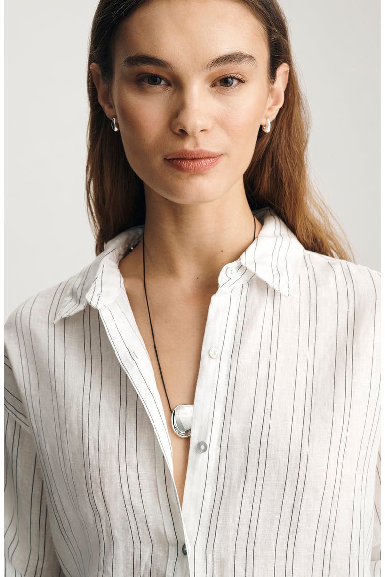 Stripe Relaxed Fit Linen Button-Up Shirt, Alternate, color, WHITE/ BLACK STRIPED