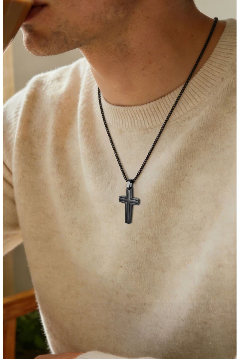 Men's Cross Pendant Necklace, Alternate, color, BLACK