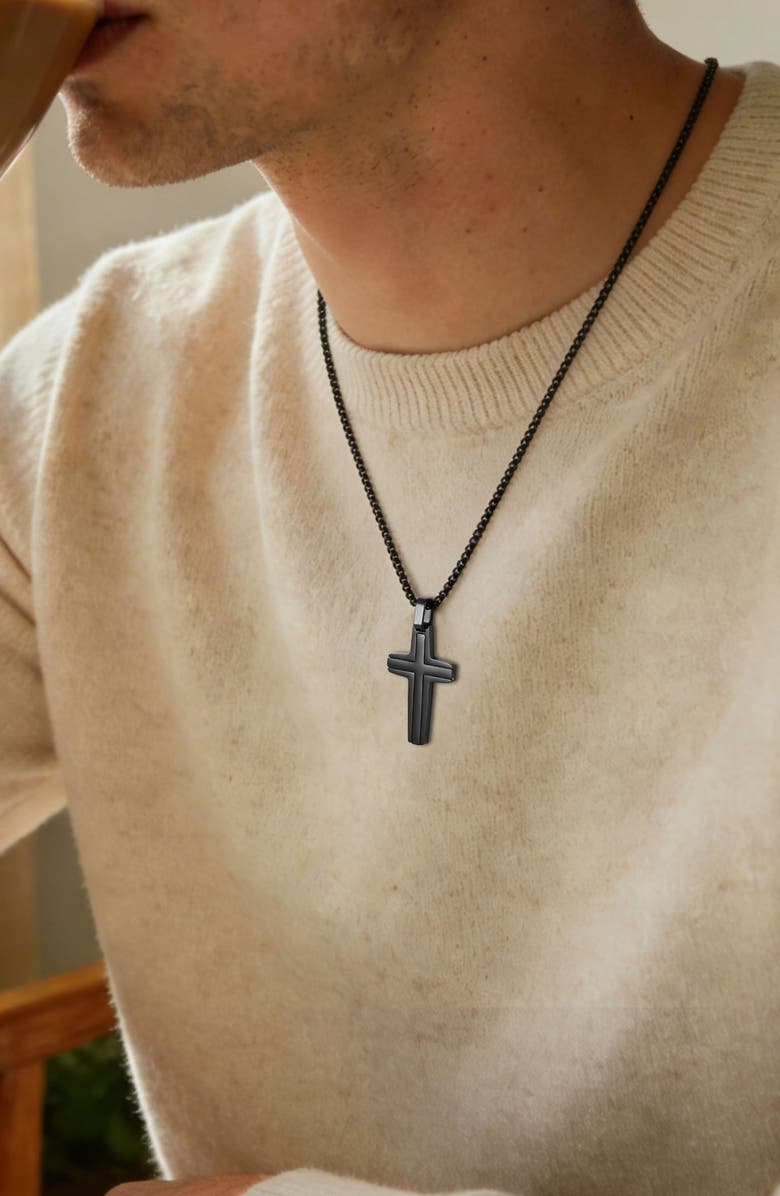 EDFORCE Men's Cross Pendant Necklace, Alternate, color, Black