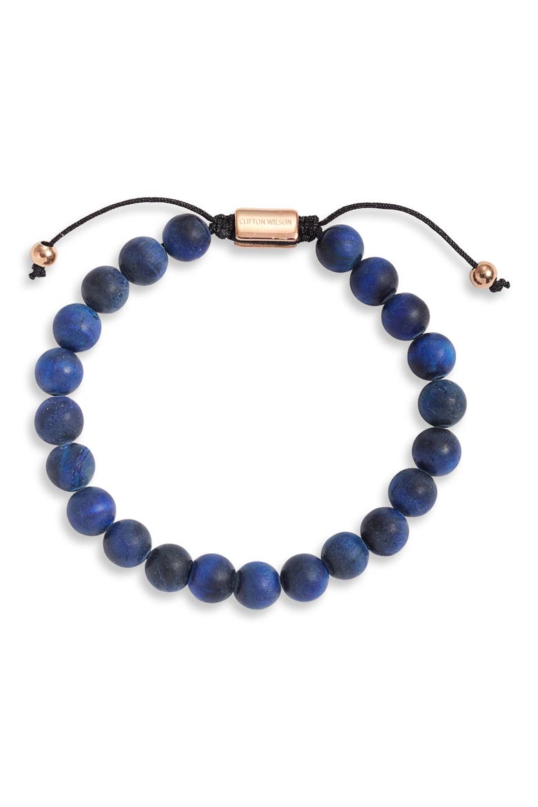 Men's Tiger's Eye Beaded Bracelet, Main, color, NAVY