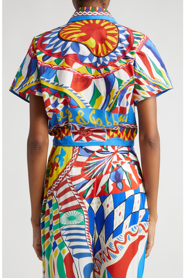 Carretto Print Tie Detail Cotton Shirt, Alternate, color, BLUE MULTICOLOR