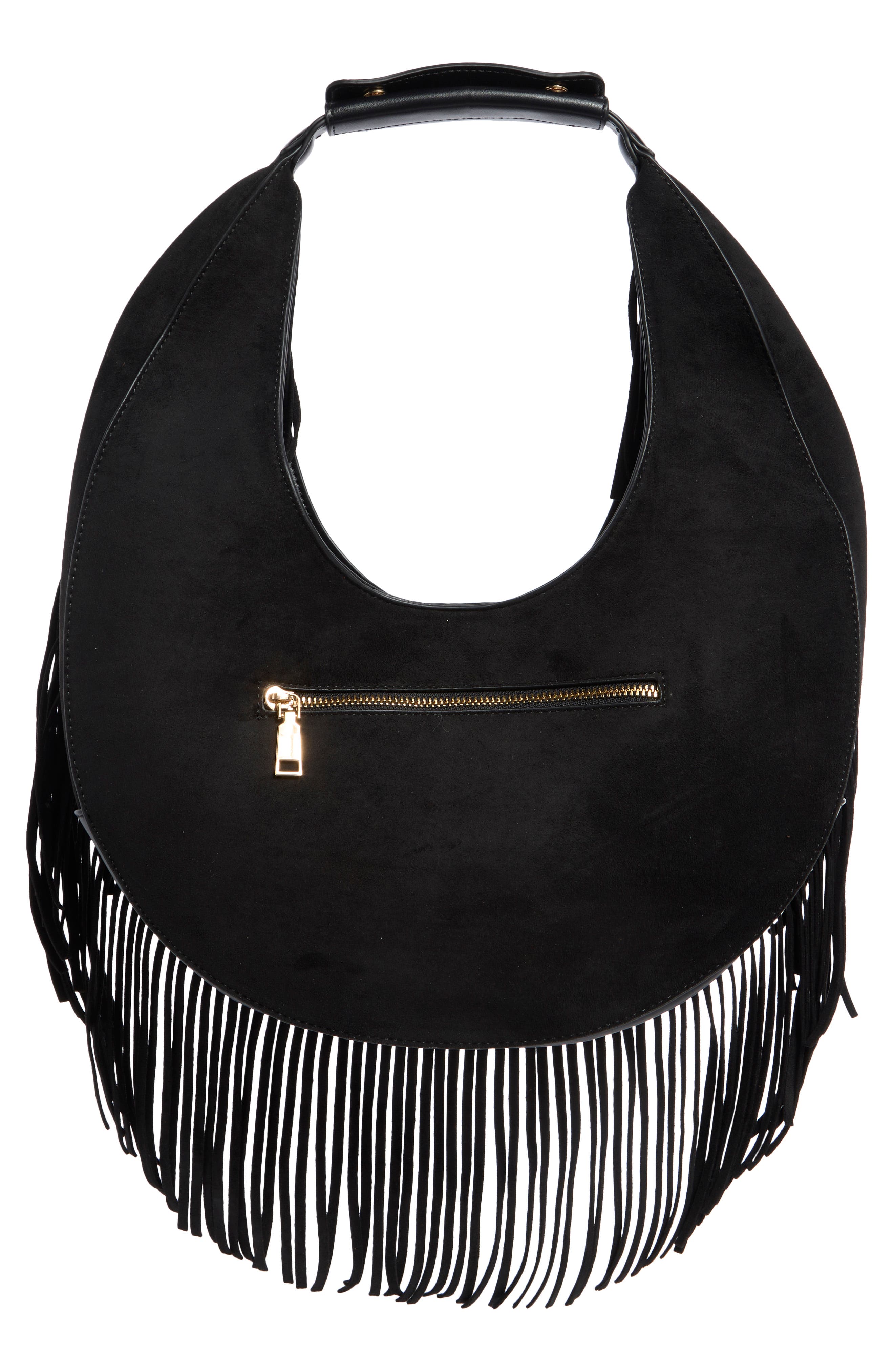 URBAN EXPRESSIONS HANDBAGS Fringe Faux Suede Hobo Bag, Alternate, color, Black