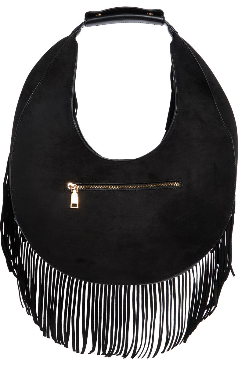 URBAN EXPRESSIONS HANDBAGS Fringe Faux Suede Hobo Bag, Alternate, color, Black