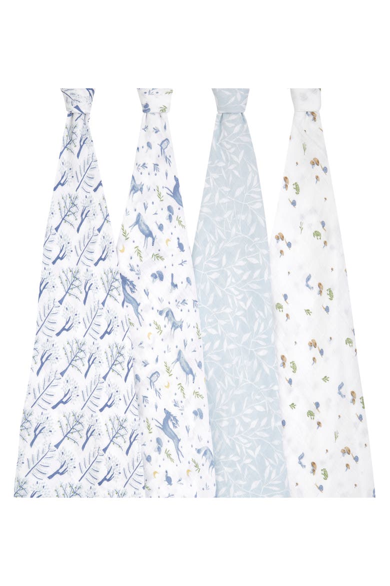 Assorted 4-Pack Organic Cotton Muslin Swaddling Cloths, Alternate, color, OUTDOORS