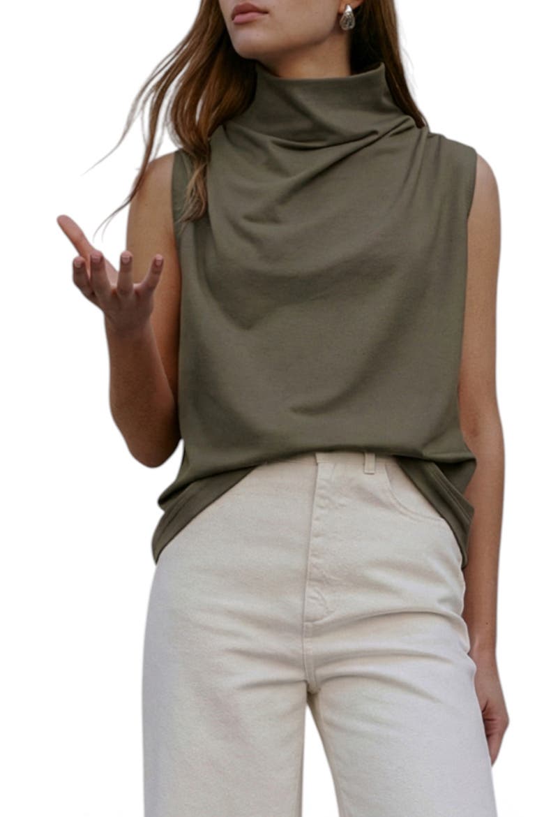 Finch French Terry Funnel Neck Top, Main, color, OLIVE