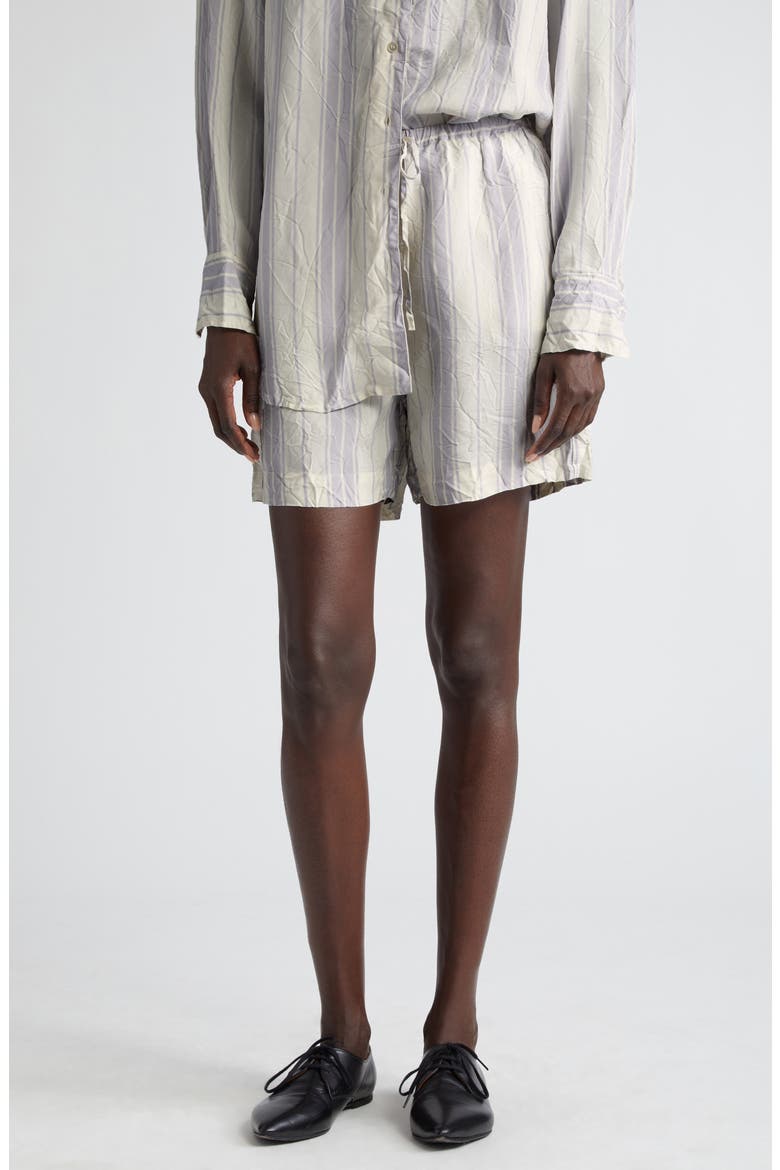 Portico Stripe Rumpled Satin Drawstring Shorts, Main, color, GLICINE