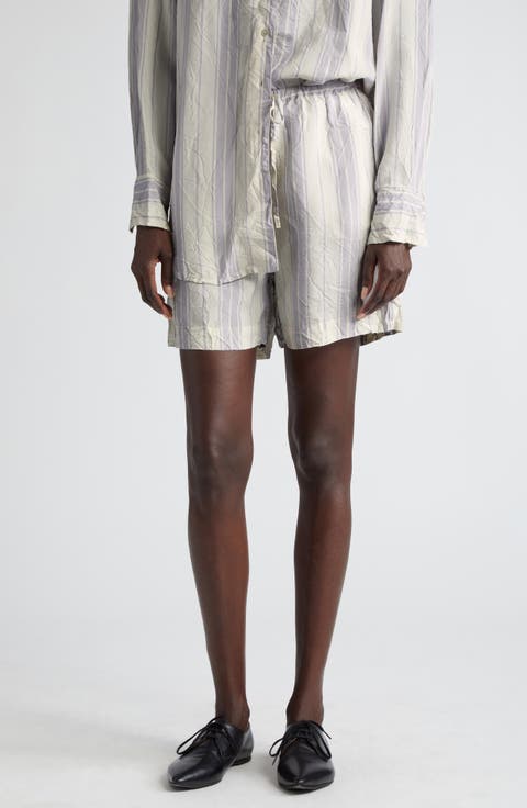 Portico Stripe Rumpled Satin Drawstring Shorts