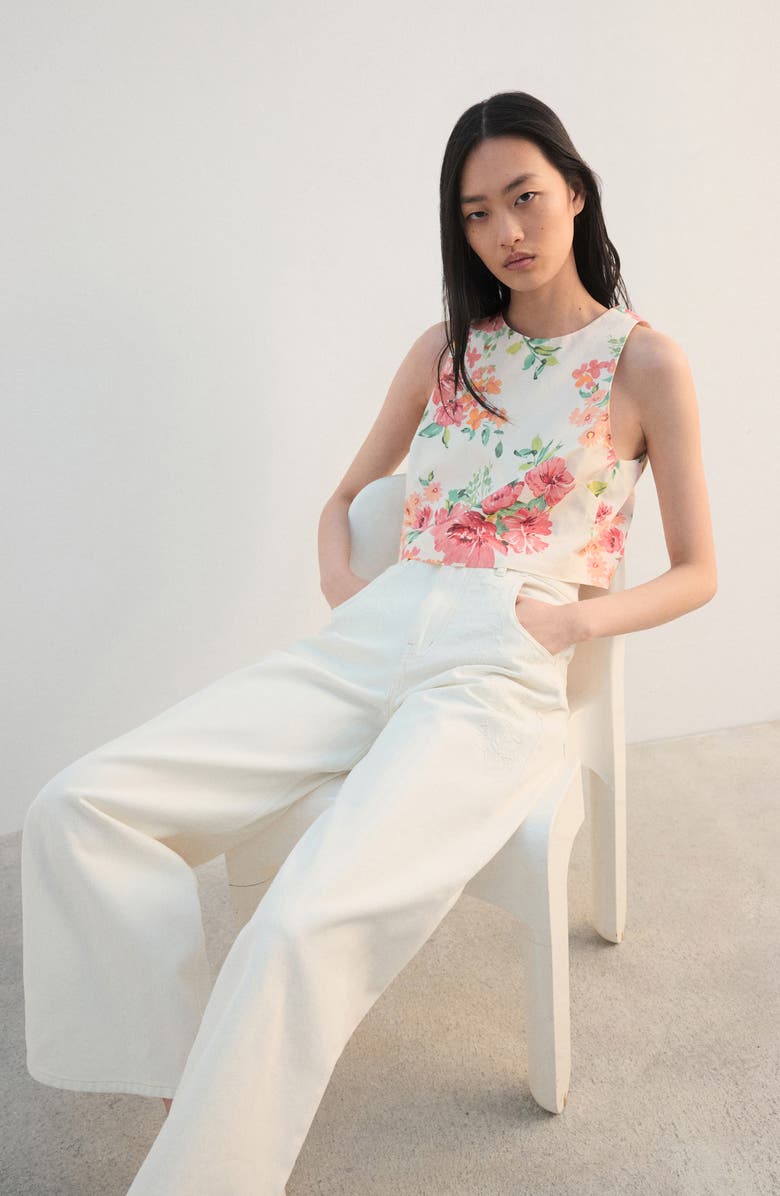 MANGO Floral Cotton Crop Tank, Alternate, color, Off White