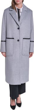 KARL LAGERFELD PARIS Single Breasted Coat with Faux Leather Trim