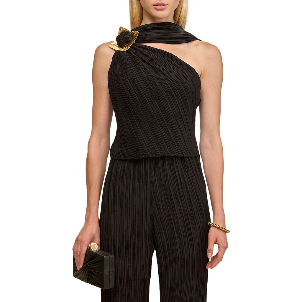 Cult Gaia Moira Asymmetric Neck Micropleat Top In Black