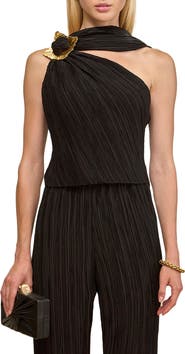 Cult Gaia Moira Asymmetric Neck Micropleat Top