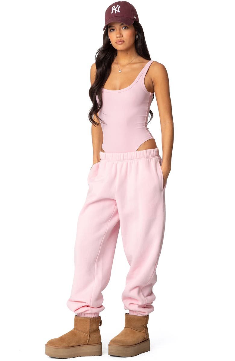 EDIKTED Lakely Rib Tank Bodysuit, Alternate, color, Pink