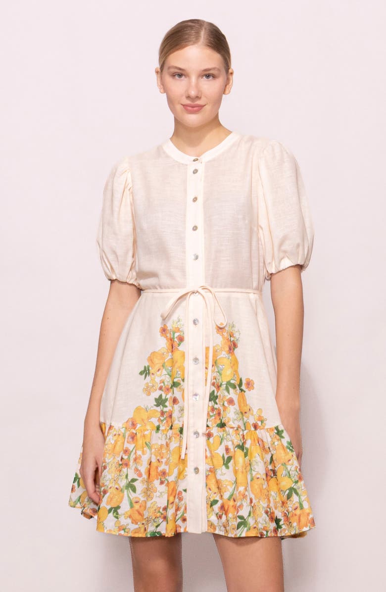 MELLODAY Border Print Dress, Alternate, color, Ivory Yellow