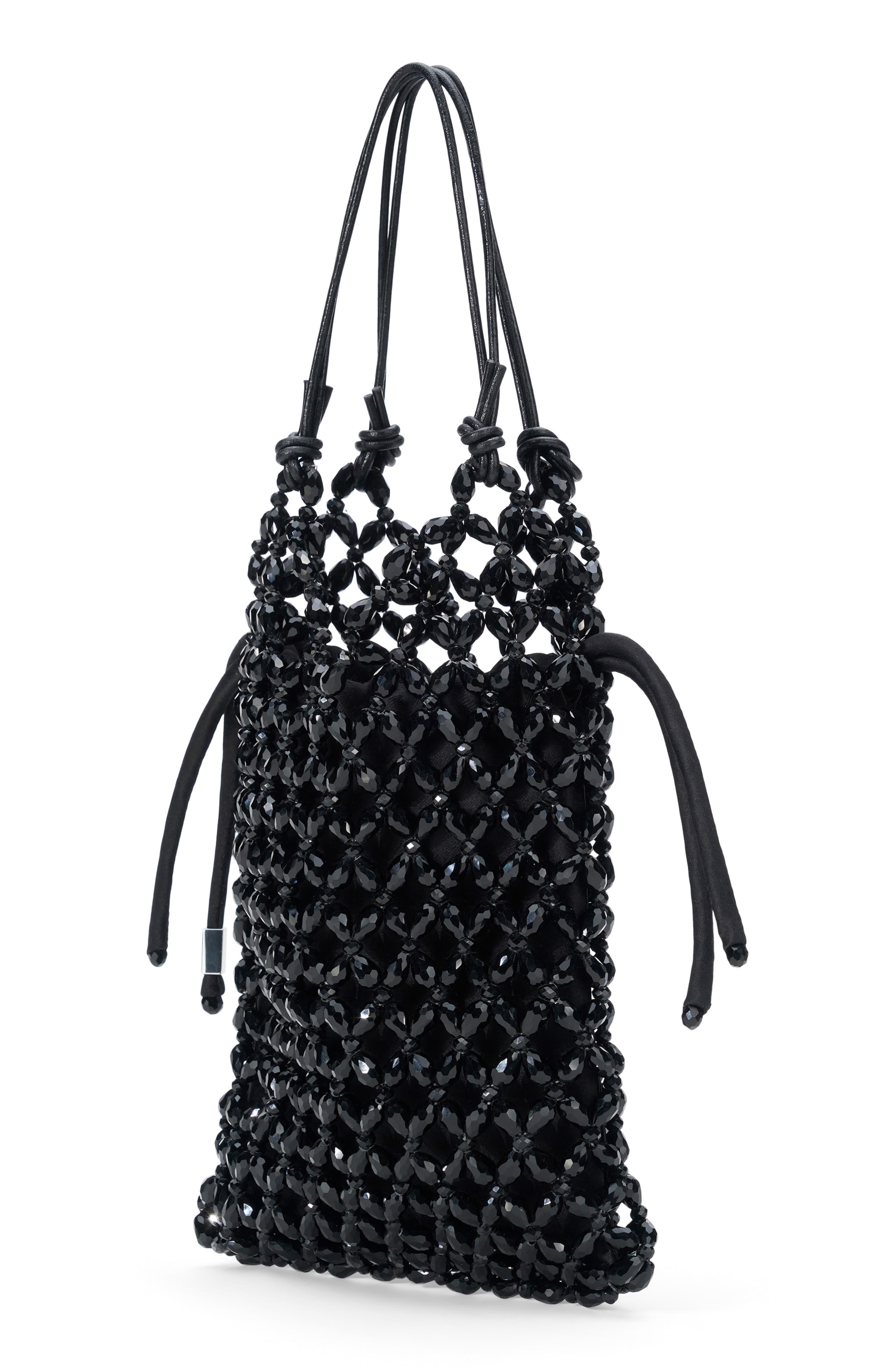 STAUD Karla Crystal Beaded Shoulder Bag, Alternate, color, Black