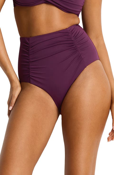 Shirred High Waist Bikini Bottoms