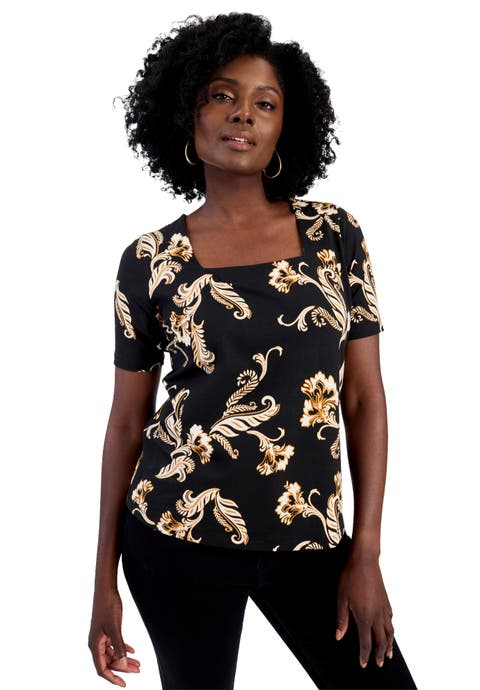 Stretch Cotton Square Neck Tee (Plus Available)