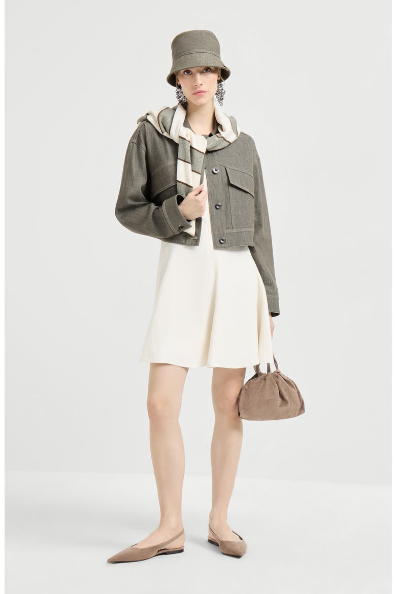 Denim-effect twill outerwear jacket, Alternate, color, Olive