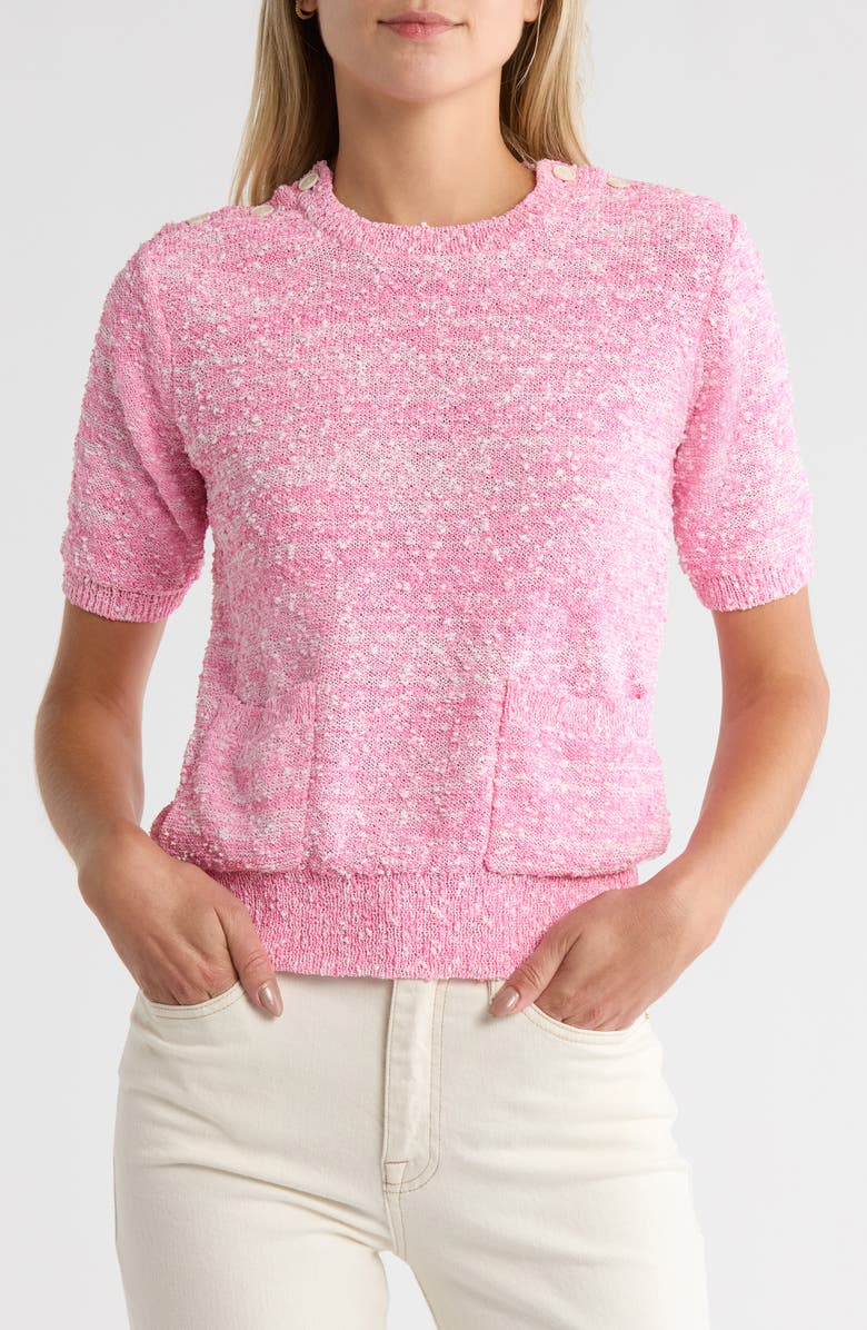 FRAME Patch Pocket Short Sleeve Sweater, Main, color, Pink