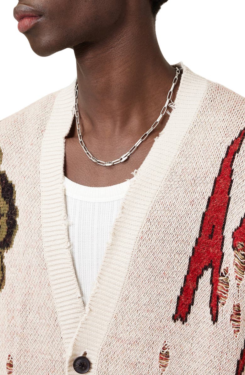 AllSaints Jay Distressed Jacquard Cardigan, Alternate, color, 