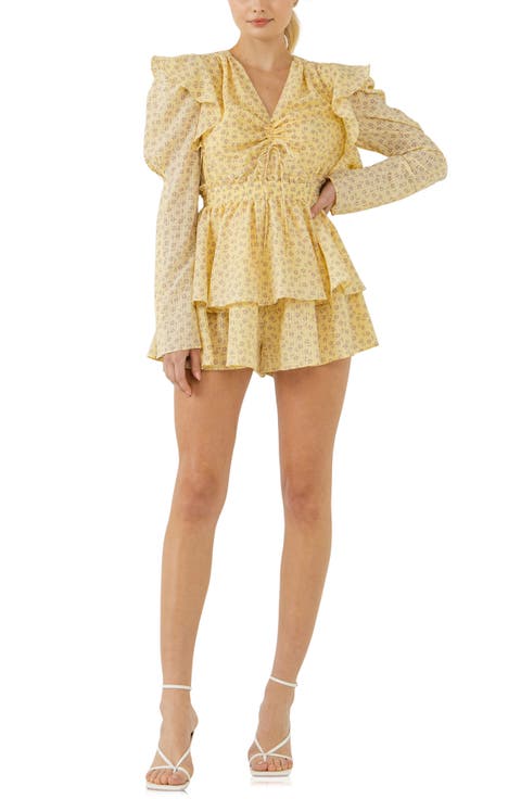 Floral Ruched Long Sleeve Dress