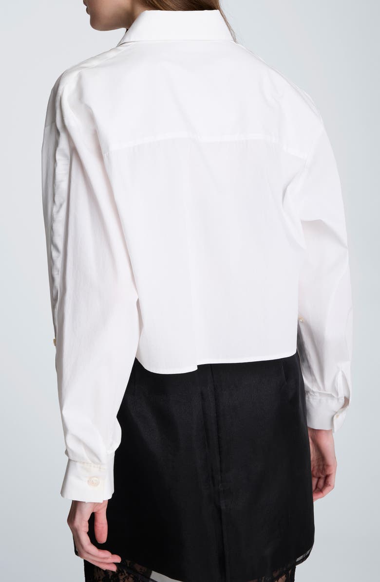 Kenneth Cole Satin Stripe Crop Button-Up Shirt, Alternate, color, Pure White