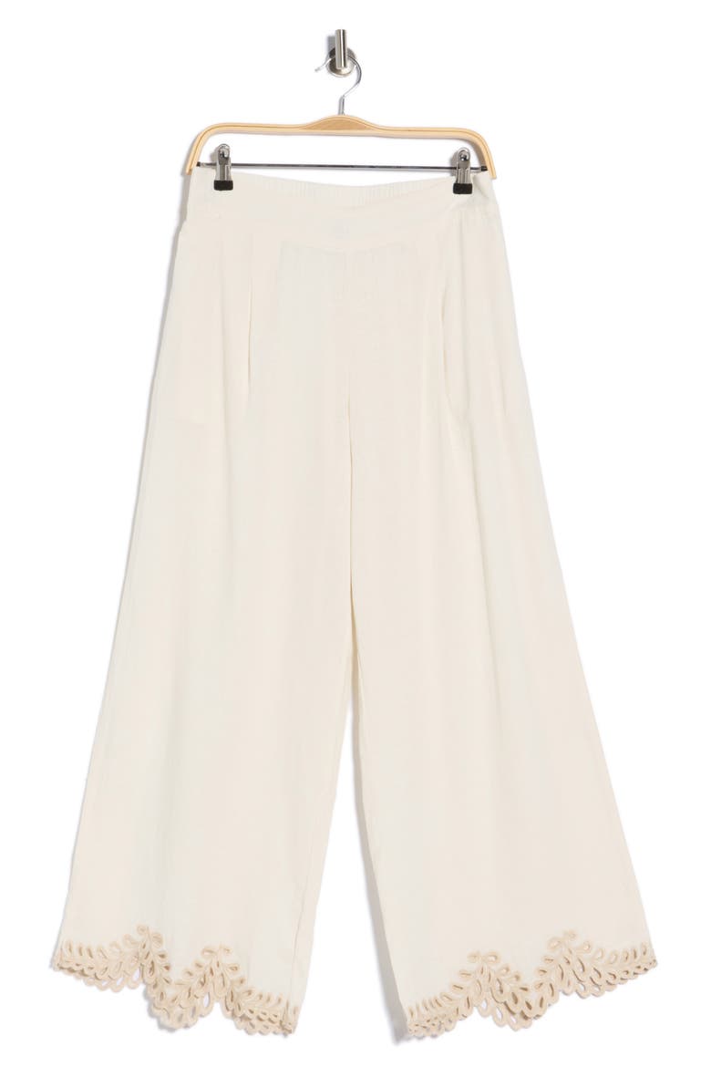 Embroidered Hem Linen Blend Pants, Alternate, color, NATURAL